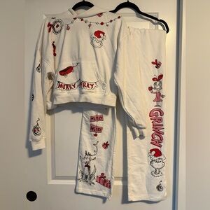 Festive Grinch Women's Pajama Set - White and Red